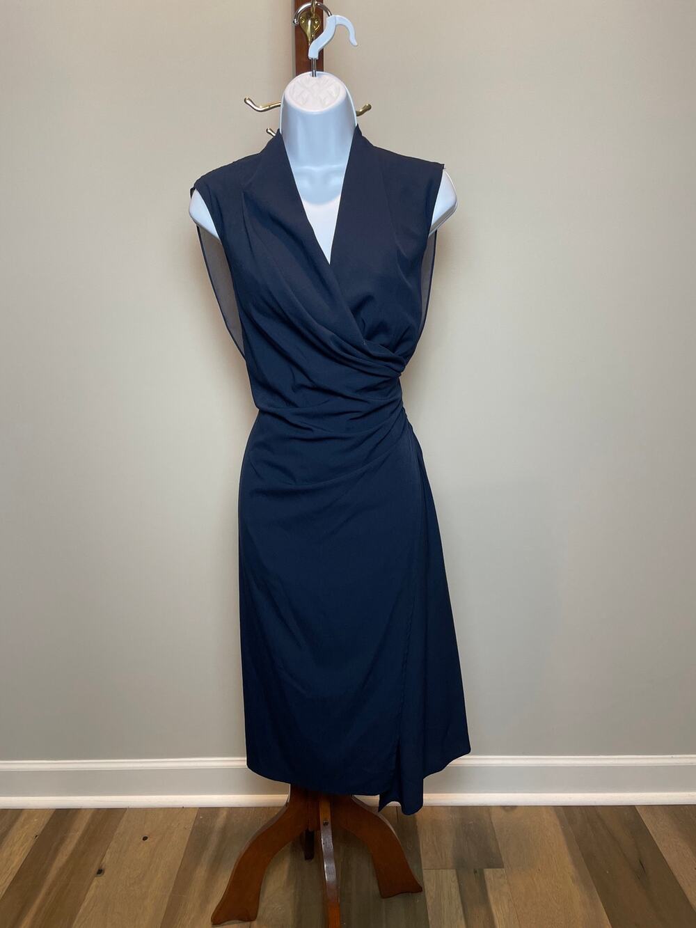 Stile Benetton Wrap Dress Size M Navy V‑Neck Button Side Detail